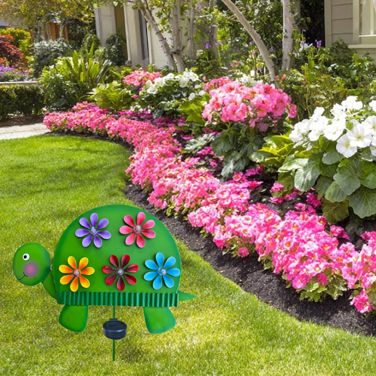 Solar Garden Stake Outdoor Decor – Metal Turtle Solar Lights with 5 Colorful …