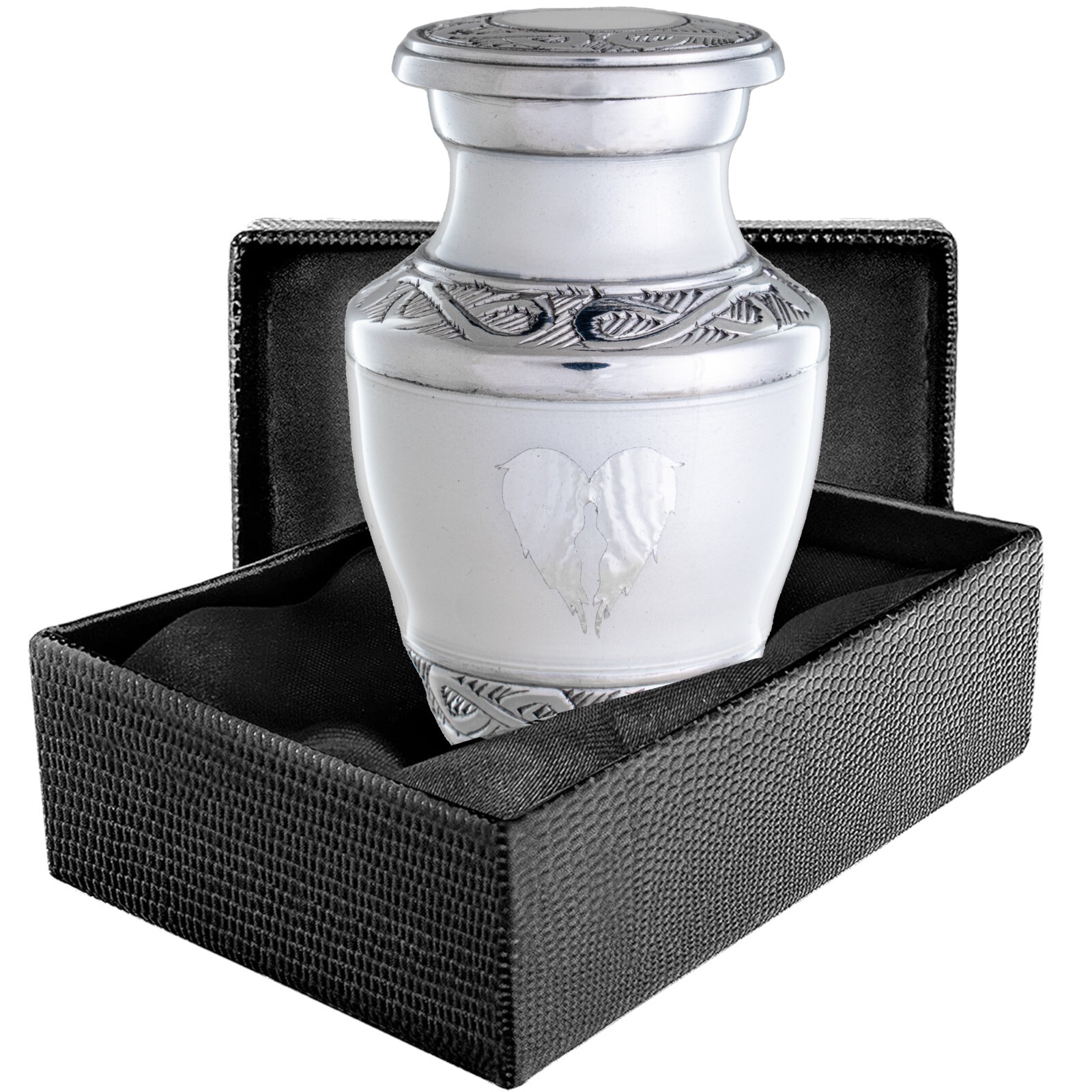 Small White Urn for Ashes Angel Wings – Keepsakes Mini Urns with Heart