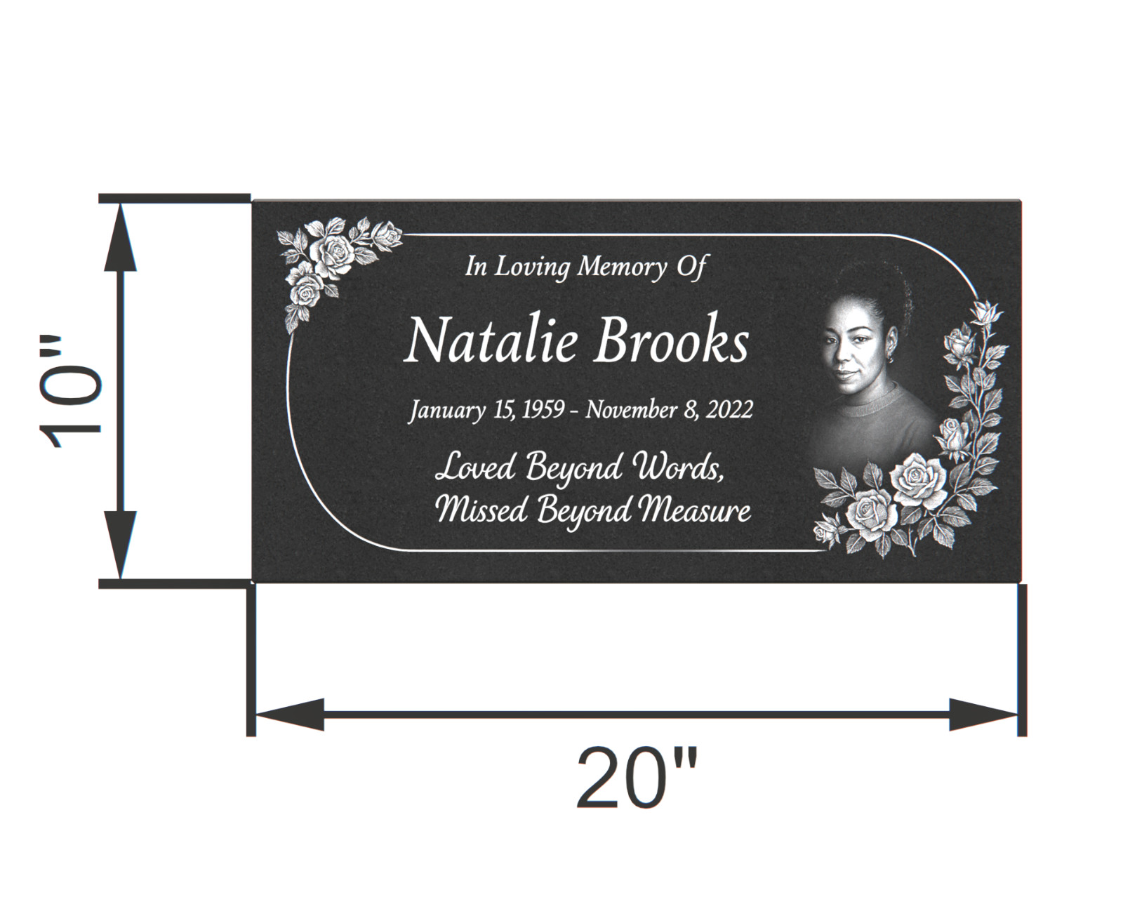 Custom Black Granite Headstone 20x10x4 – Engraved Portrait Memorial Stone