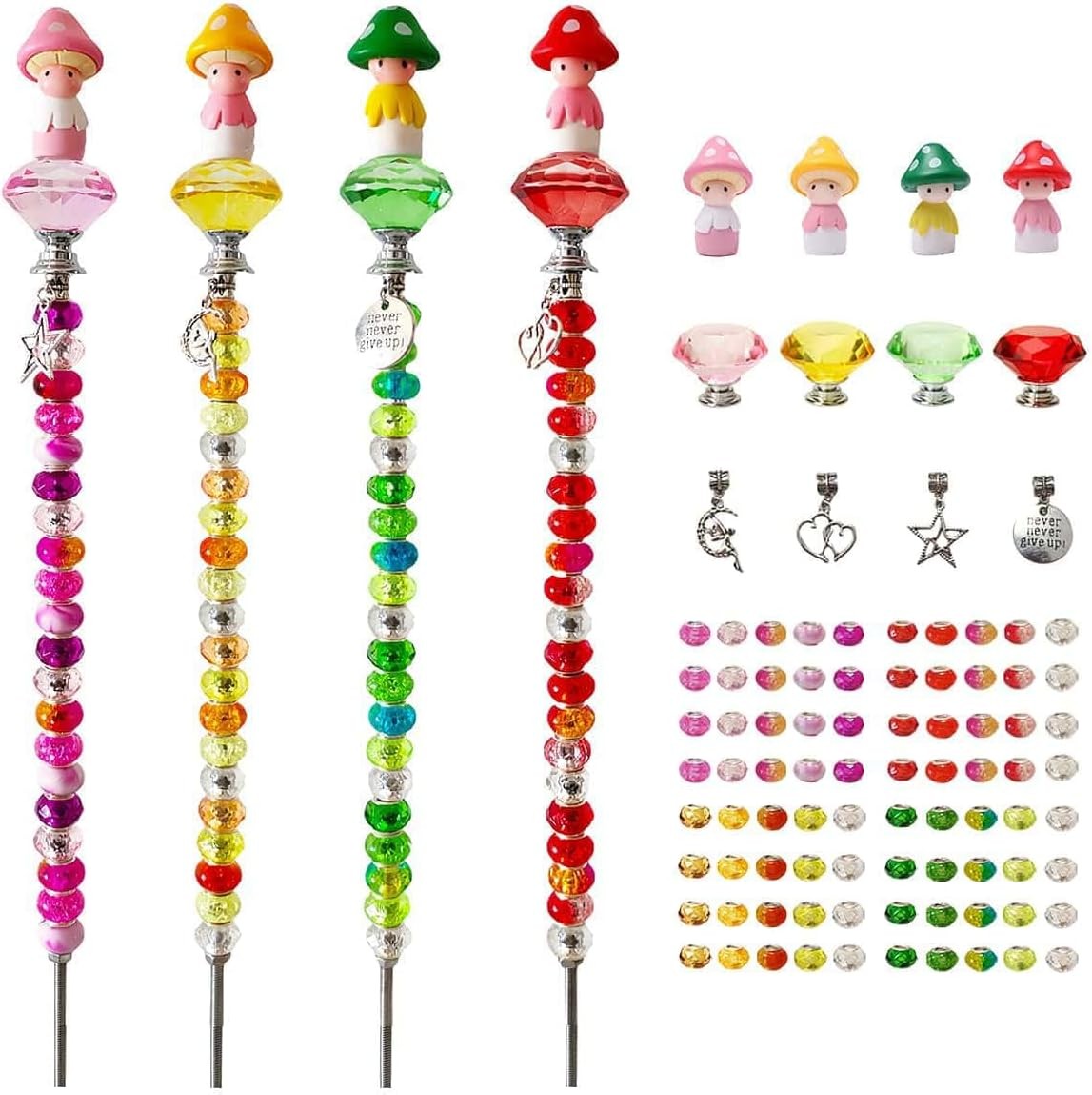72Pcs Beaded Garden Stakes Kit DIY Fairy Wand Garden Stake Beads Kit Fairy