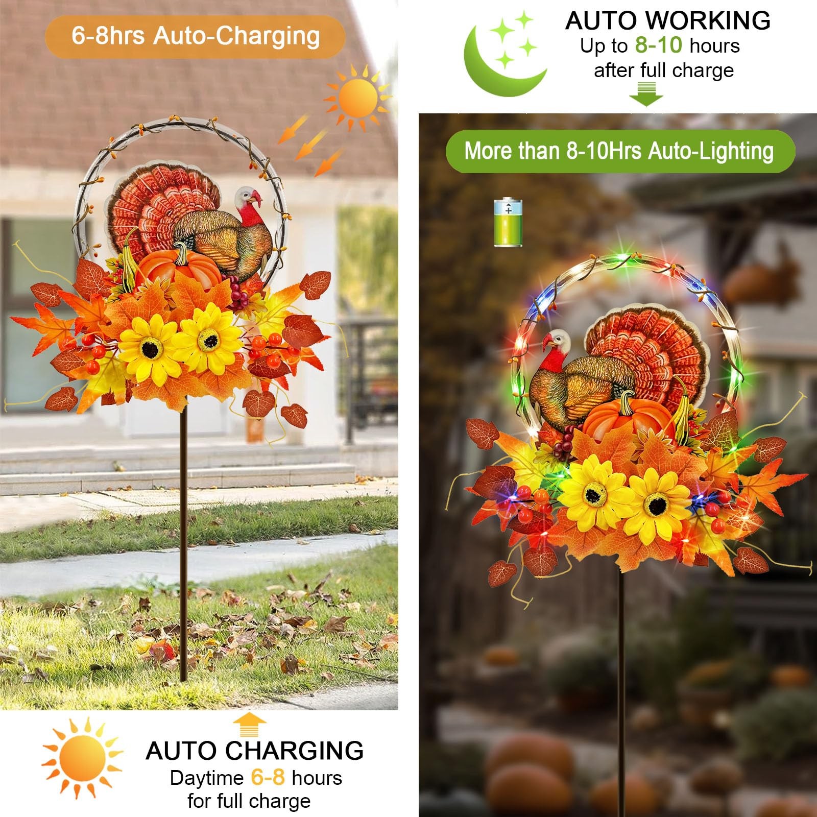 Multi-Color Solar Thanksgiving Turkey Outdoor Decor for Yard & Patio