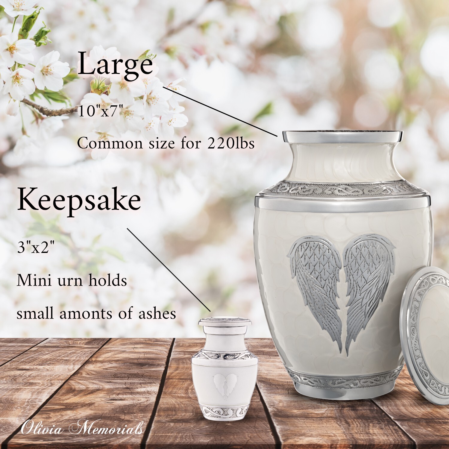 Angel Wings Urn White Cremation Urn for Human Ashes Adult | Heart Large Urn