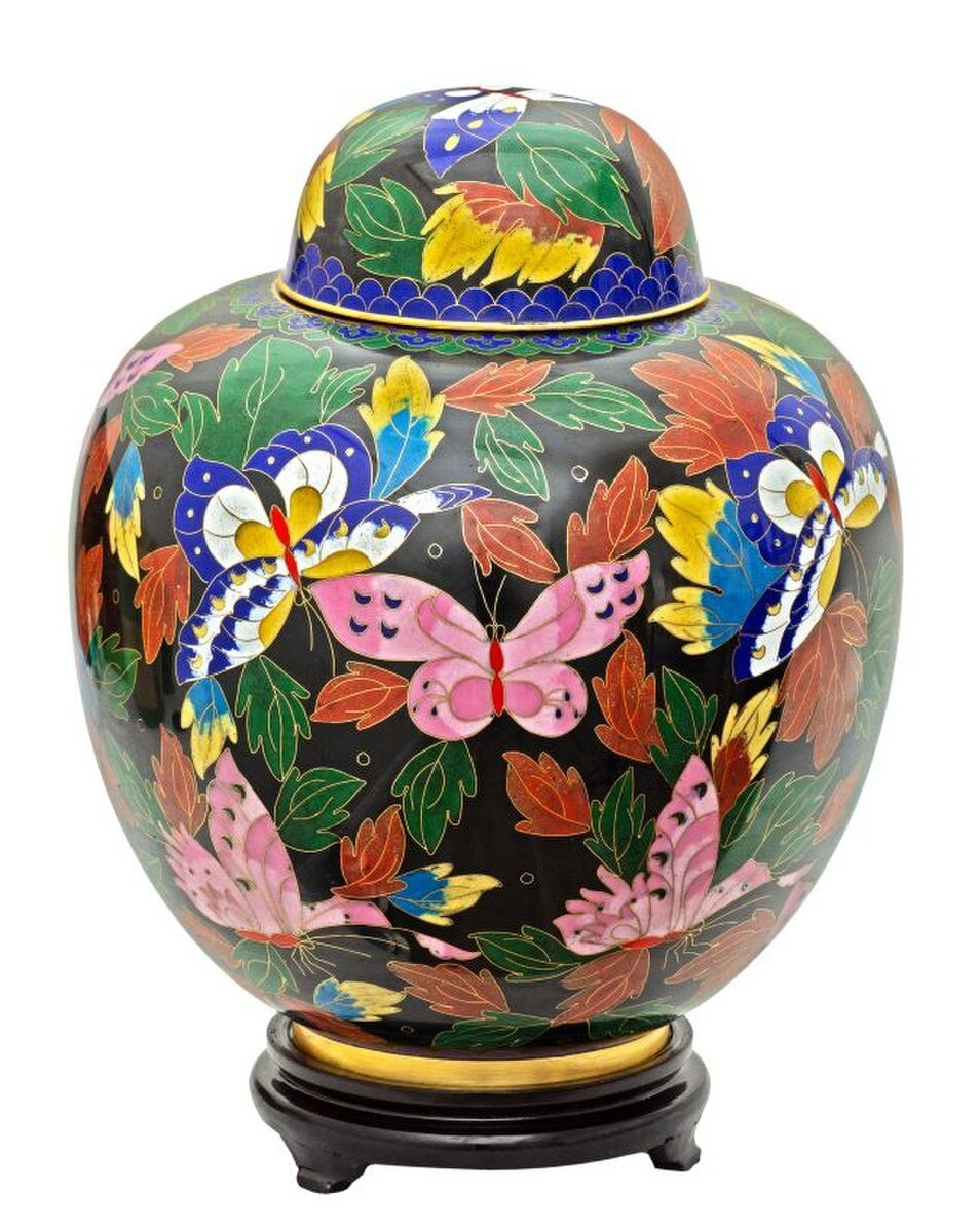 XLarge/Companion 470 Cubic Inches Butterfly Cloisonne Cremation Urn for Ashes