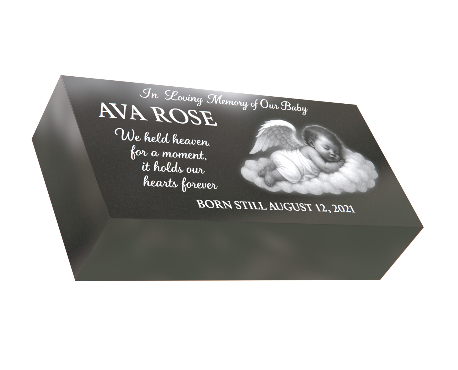 Custom Black Granite Baby Memorial Grave Marker 16″x8″x4″