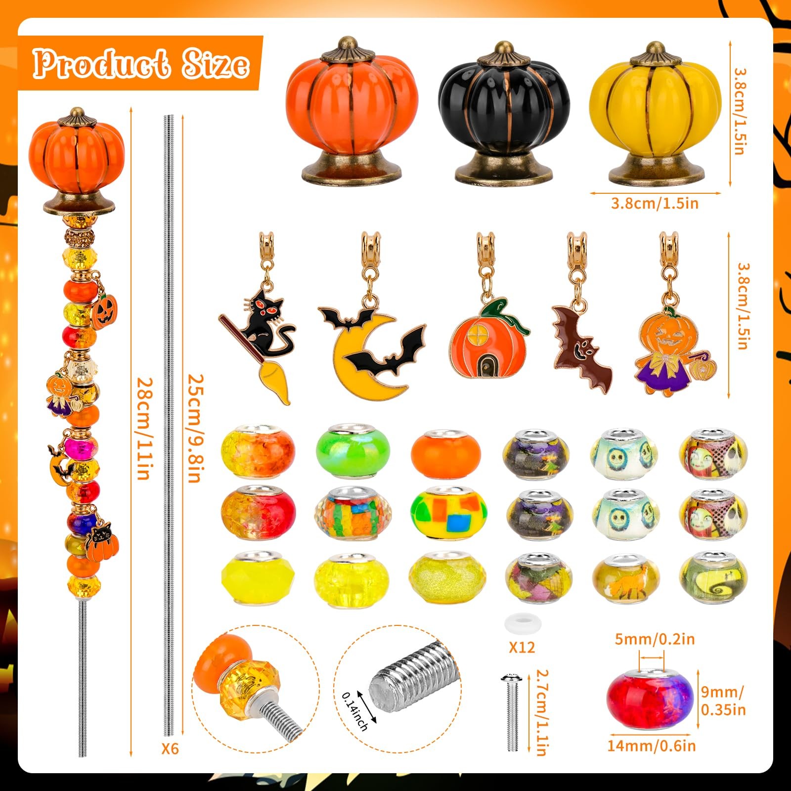Fall Decorative Garden Stakes Set of 6 Metal Yard Stakes with Pumpkins, Happy