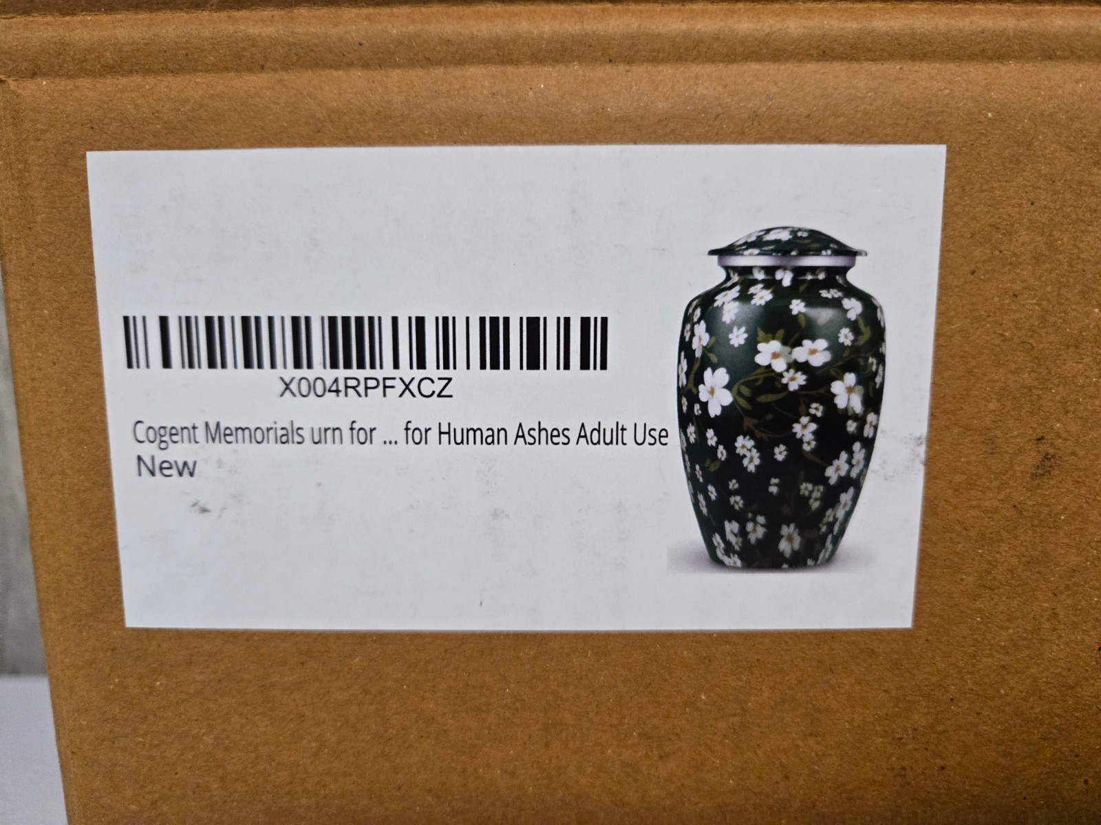 Cogent Memorials Cremation Urn for Ashes Green with White Floral Design – 200 Cu