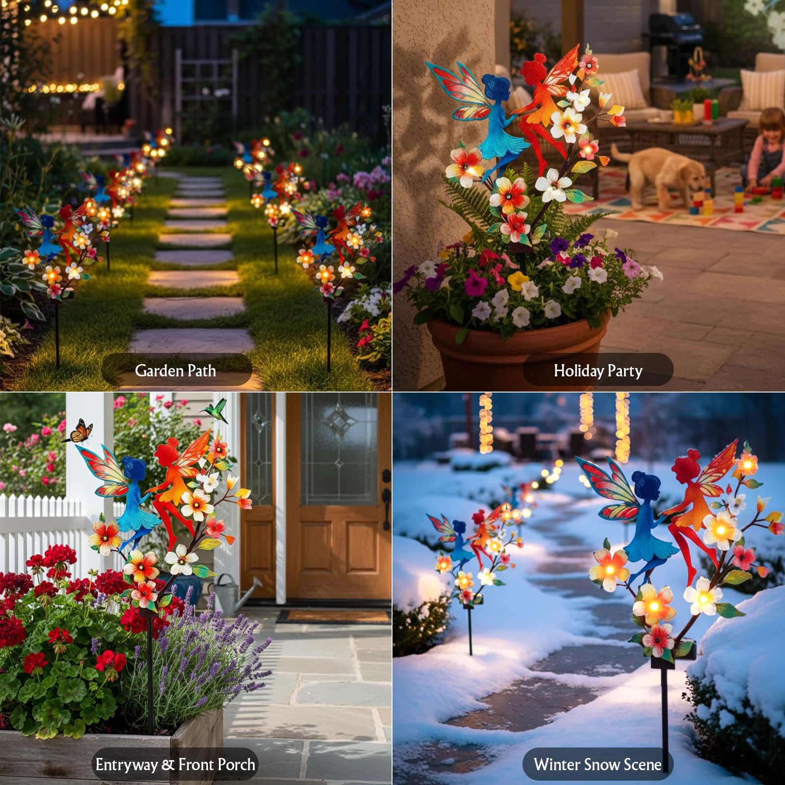 Solar Fairy Garden Stakes – Metal Whimsical Yard Art Decor, Warm LED Lights W…