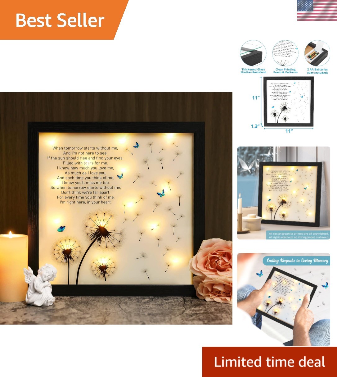 Dandelion Design LED Shadow Box – Thoughtful Memorial Gift for Grief Support