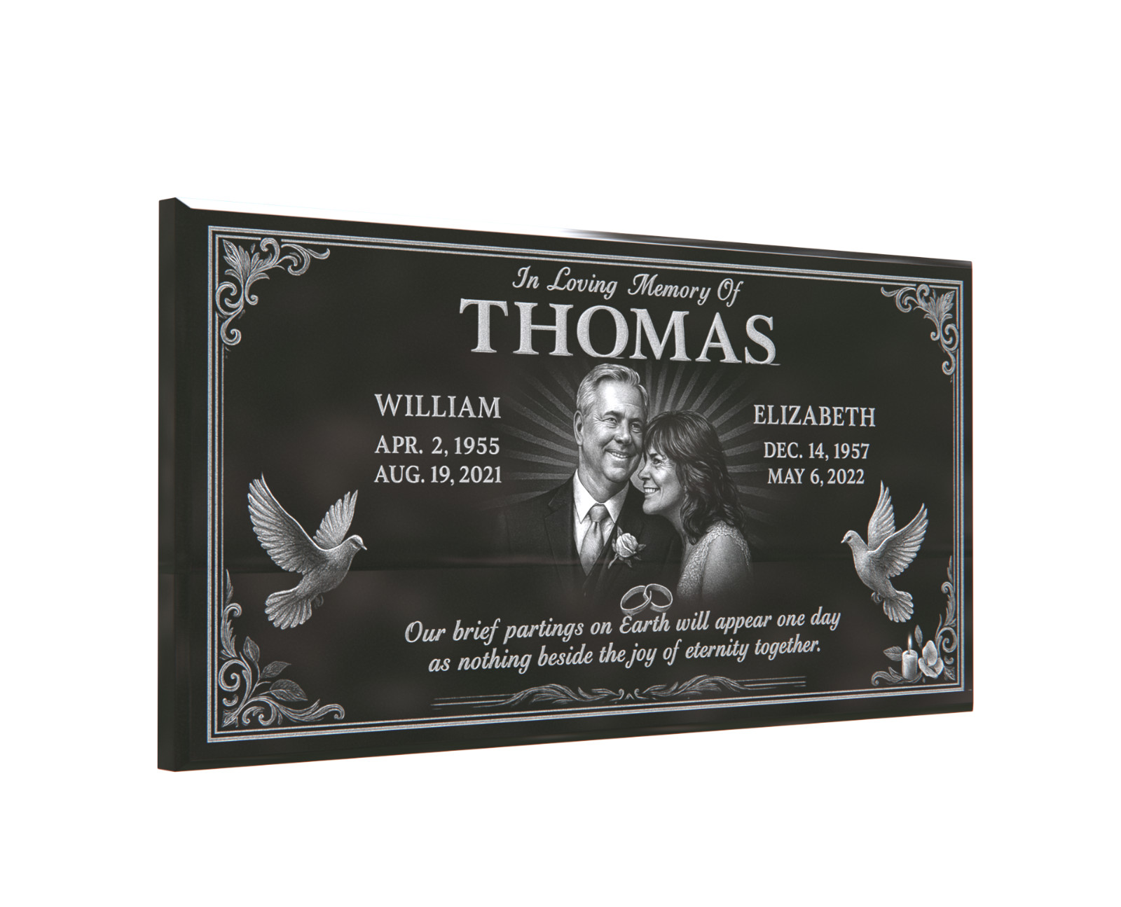 Custom Black Granite Headstone 24×12 – Personalized Portrait & Engraving & Doves