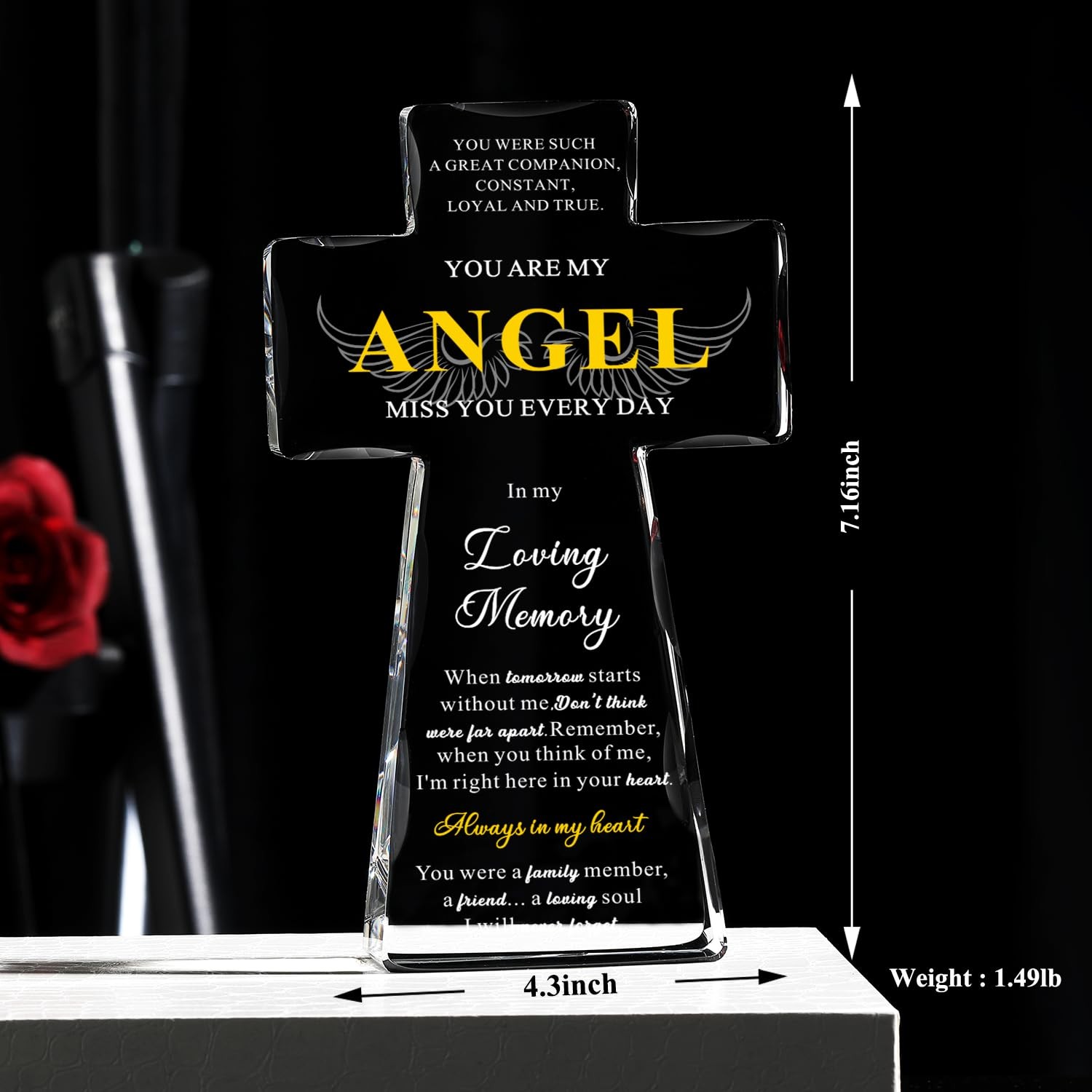 Sympathy Gifts for Loss of Loved One – Angel Religious K9 Crystal Cross 4.3×7