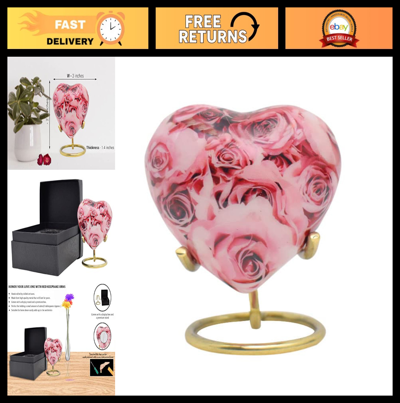 Elegant Pink Rose Cremation Urn for Adult Ashes, Decorative Burial Urn & Keepsak