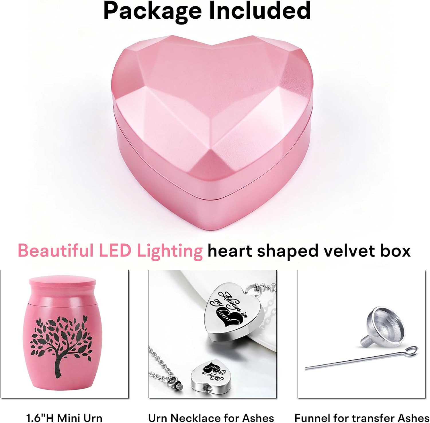 Small Urns for Human Ashes Keepsake – 1.6″ Pink Mini Cremation Urn w/Heart Box N