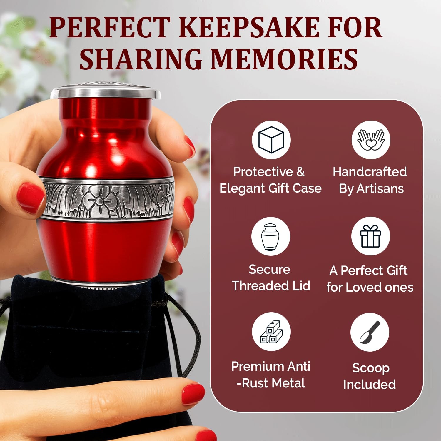 Graceful Small Urns for Human Ashes Keepsake – Elegant Set of 4, Red