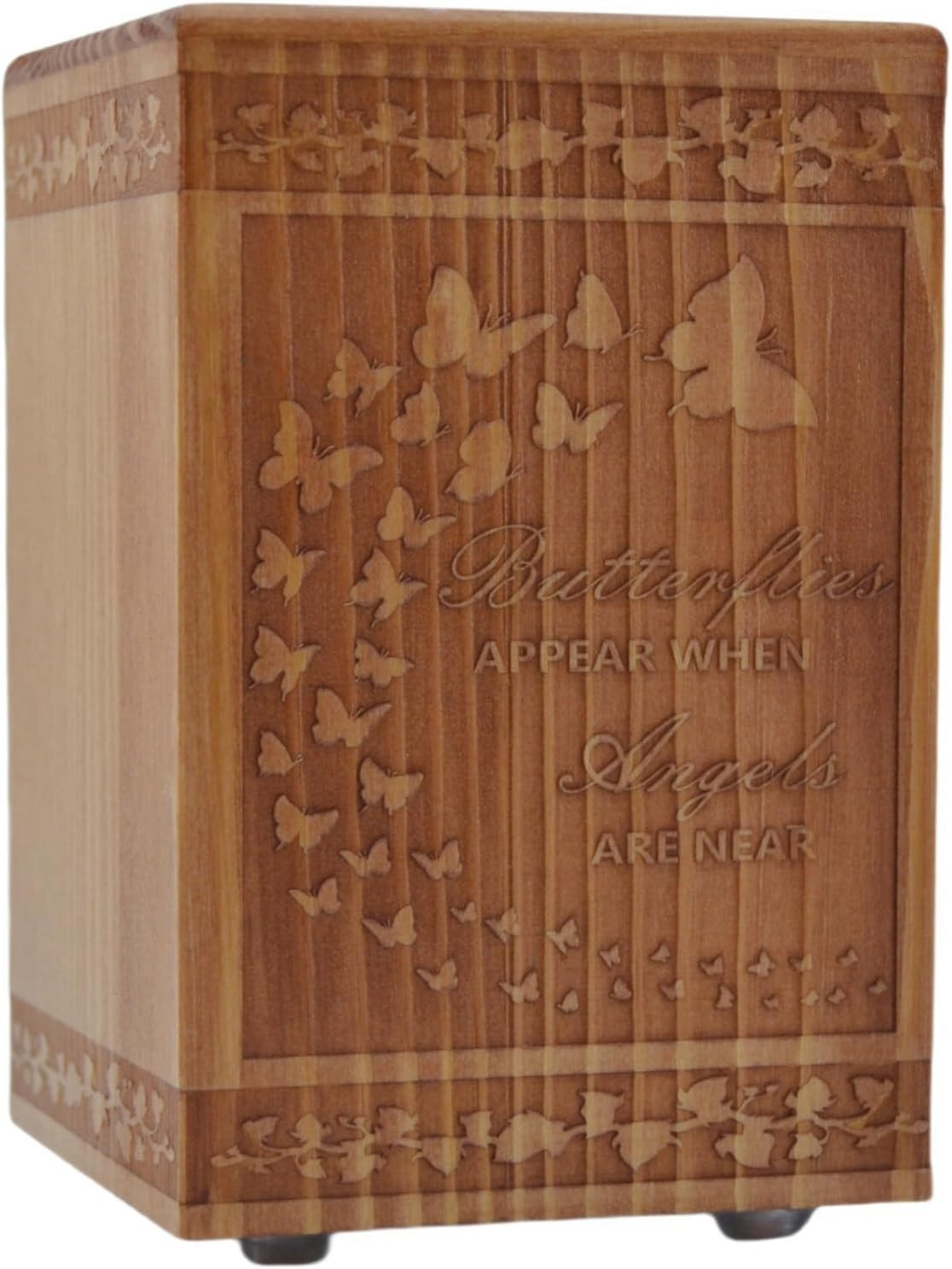 Handmade Wooden Cremation Urn for Ashes with Butterfly Engraving 24 Cubic Inch P