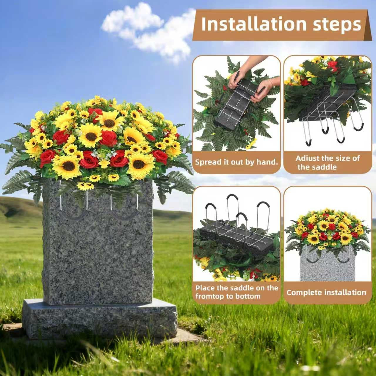 Artificial Cemetery Flowers for Grave,Headstone Flower Saddle Silk Sunflowers Gr