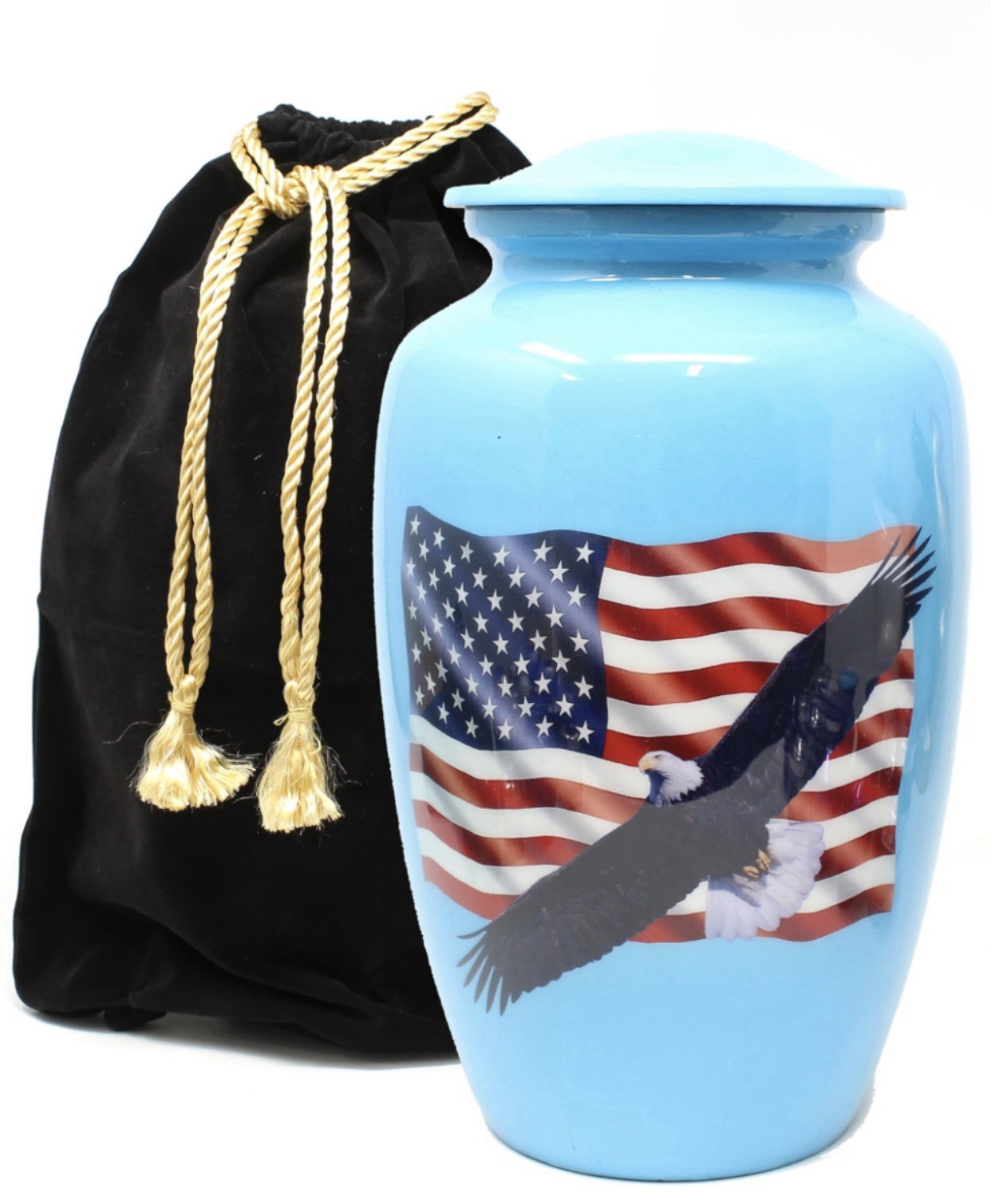 American Eagle Patriotic Adult Cremation Urn for Human Ashes Large w/ Velvet Bag
