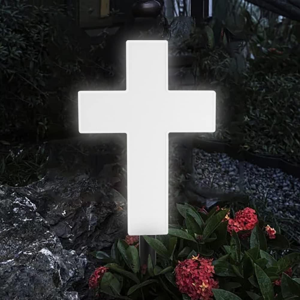 Solar Lighted Cross Grave Lighted Garden Cross Stake Decor LED Jesus Cross Li…