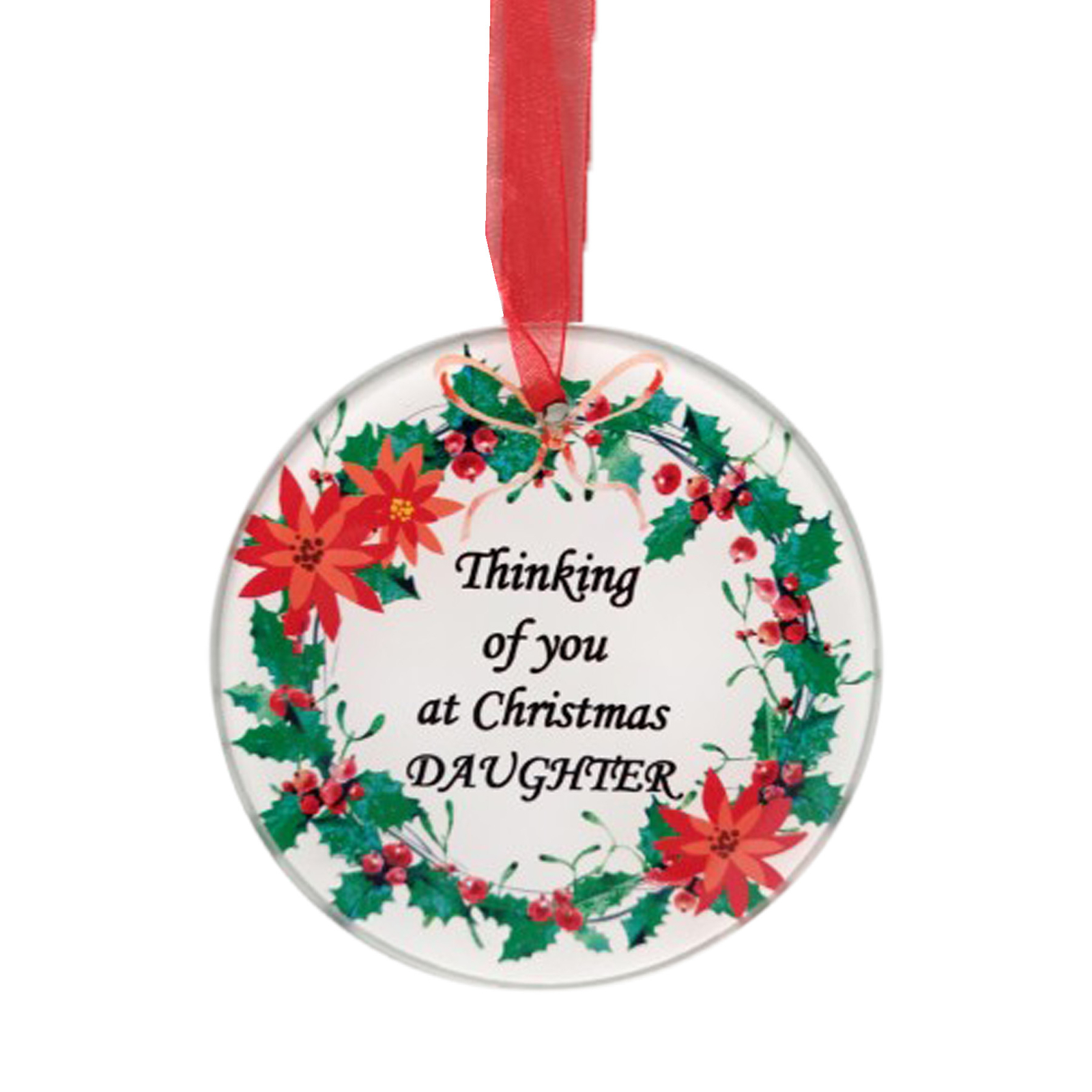 Wreath Design Round Glass Memorial Christmas Tree Hanger – Daughter