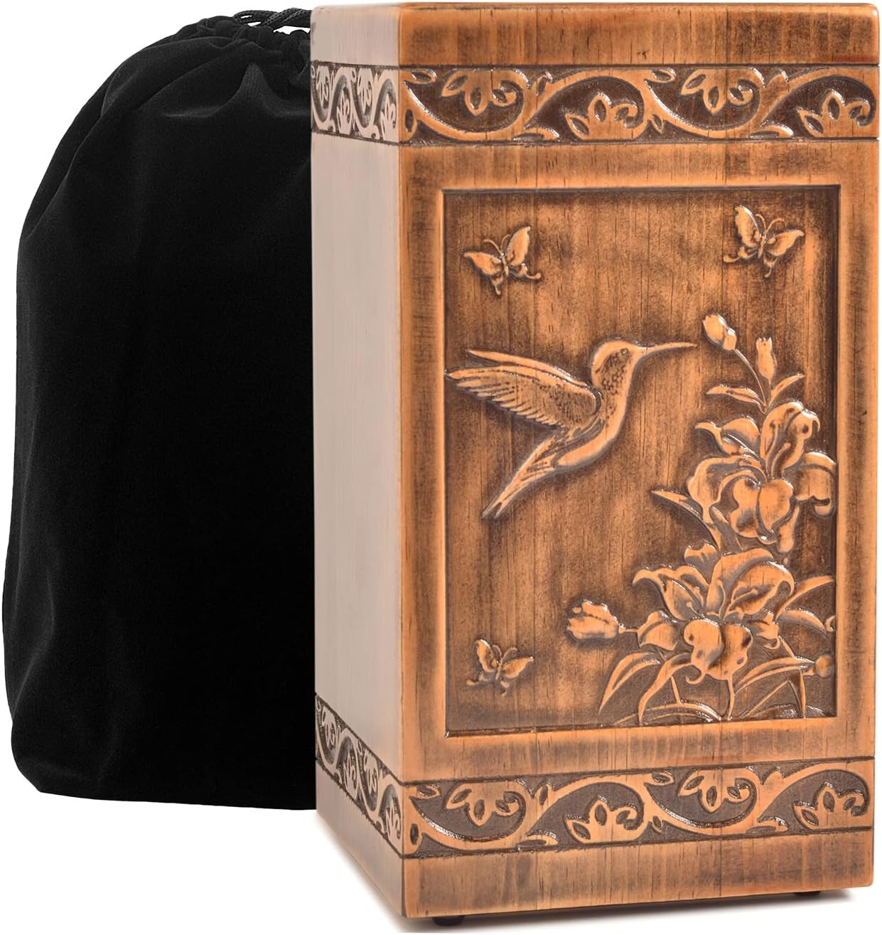 Handmade Wooden Engraved Urn for Human Ashes 250Lbs Adult Male Female Satin Bag