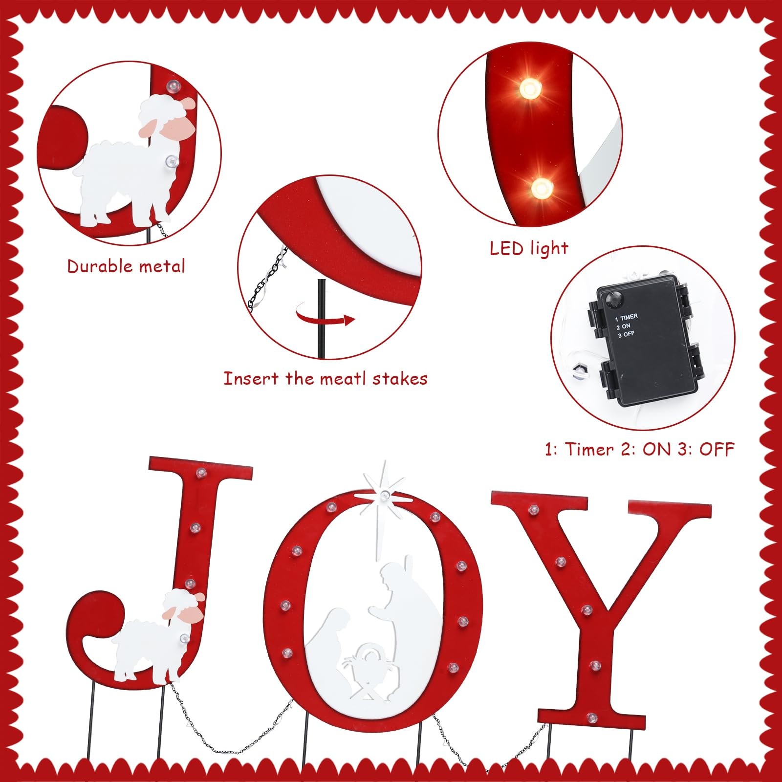 Christmas Yard Sign Decorations Outdoor with LED Lights Christmas Red JOY Yar…