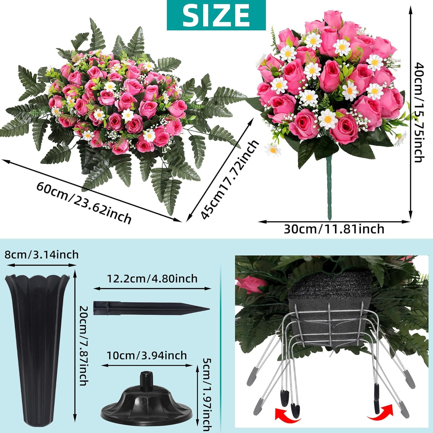Elegant Pink Silk Flower Saddle with Vases – 3 Sets for Grave Decoration