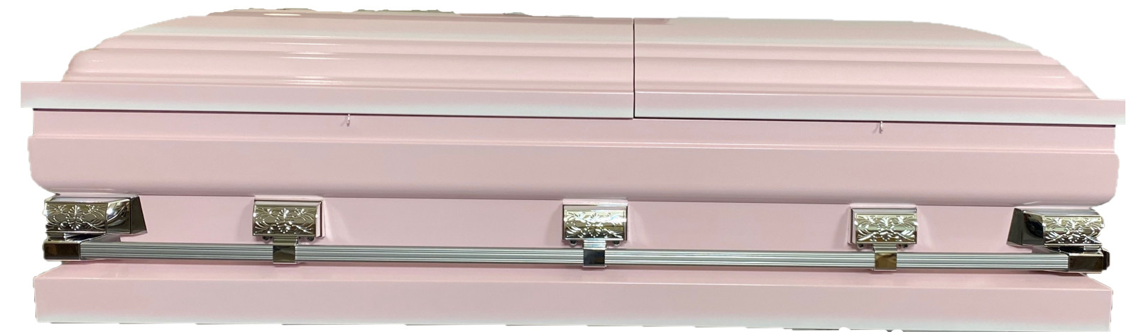 OVERSIZED 29IN PINK/WHITE CASKET SILVER HARDWARE WHITE INTERIOR