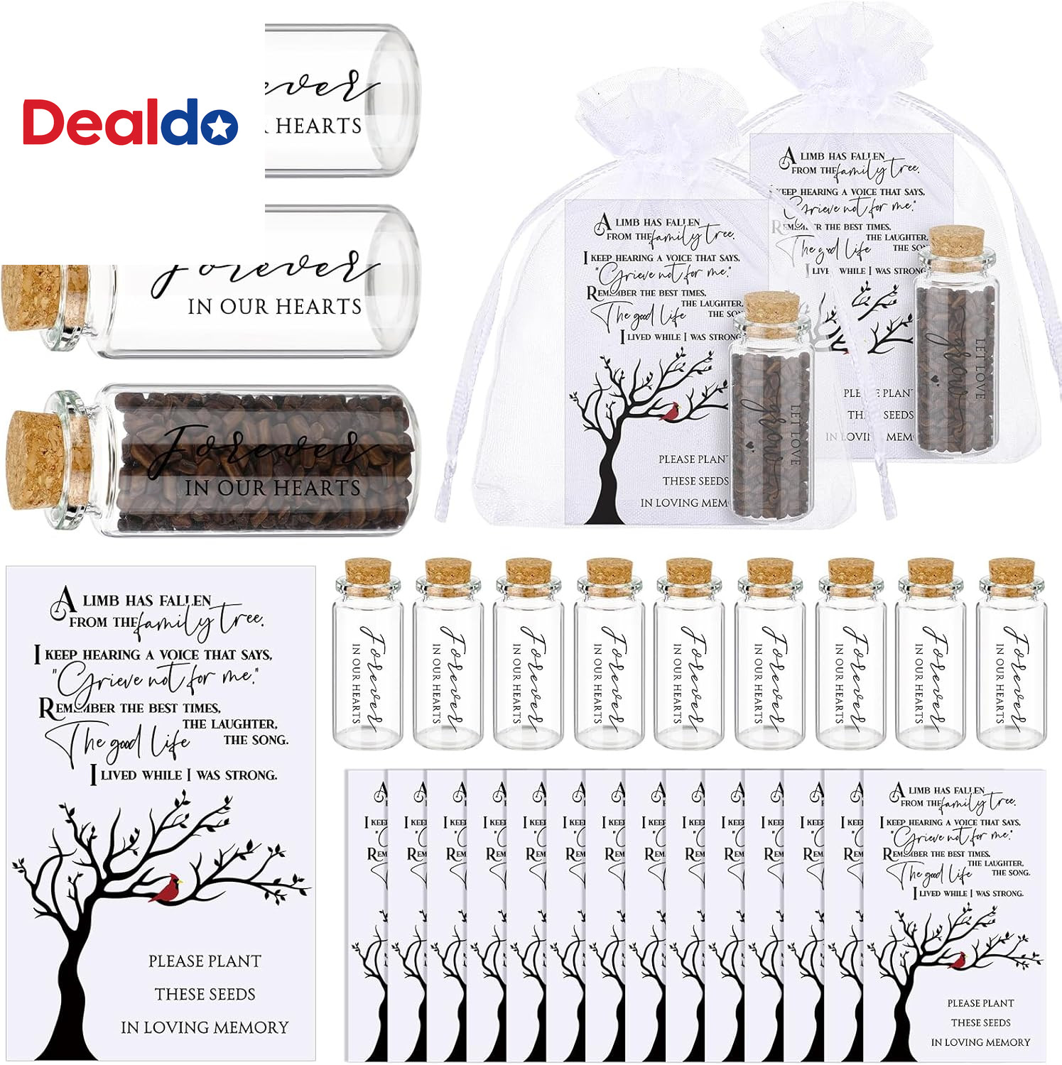 100 Sets Funeral Favors Memorial Seed Big Glass Bottles with Cork Stopper Funera