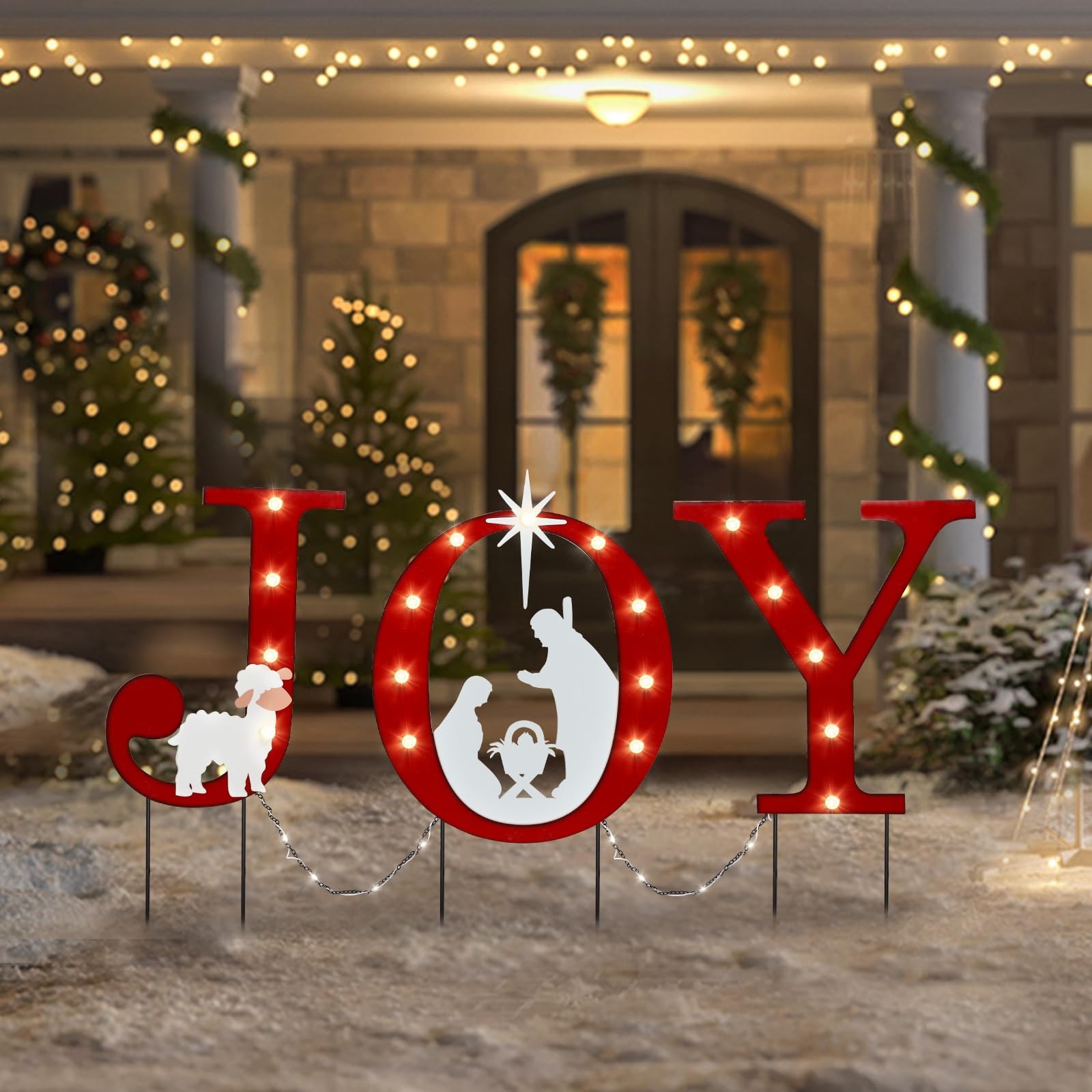 Christmas Yard Sign Decorations Outdoor with LED Lights Christmas Red JOY Yar…