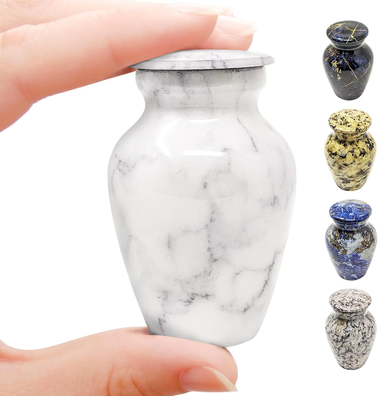 Small Keepsake Urn Marble Finish Memorial Ashes Holder Threaded Lid