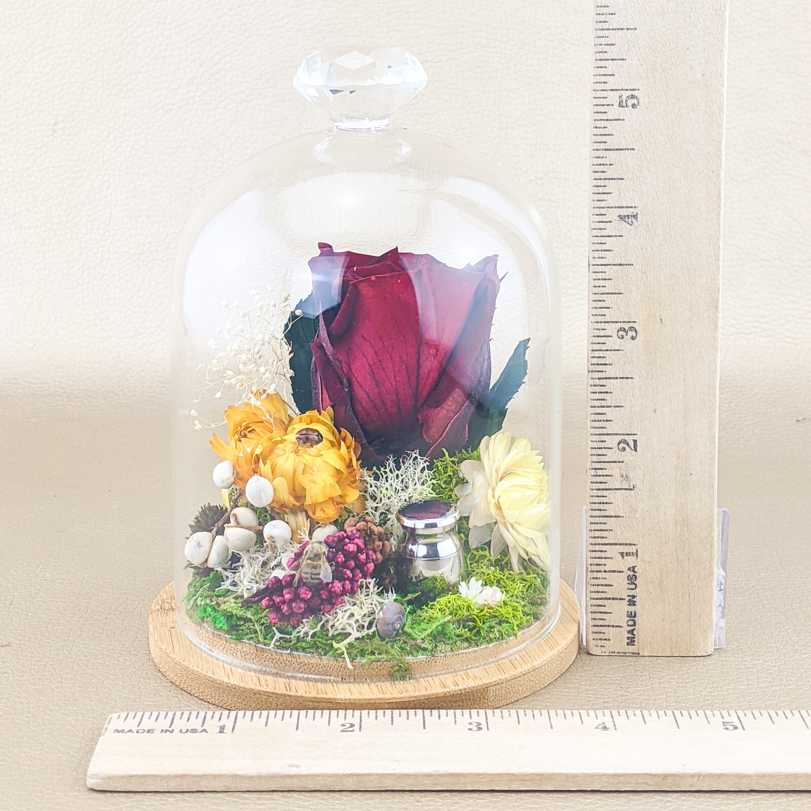 Rose & Silver Urn Memorial Display Glass Dome Altar Mourning Sympathy gift red