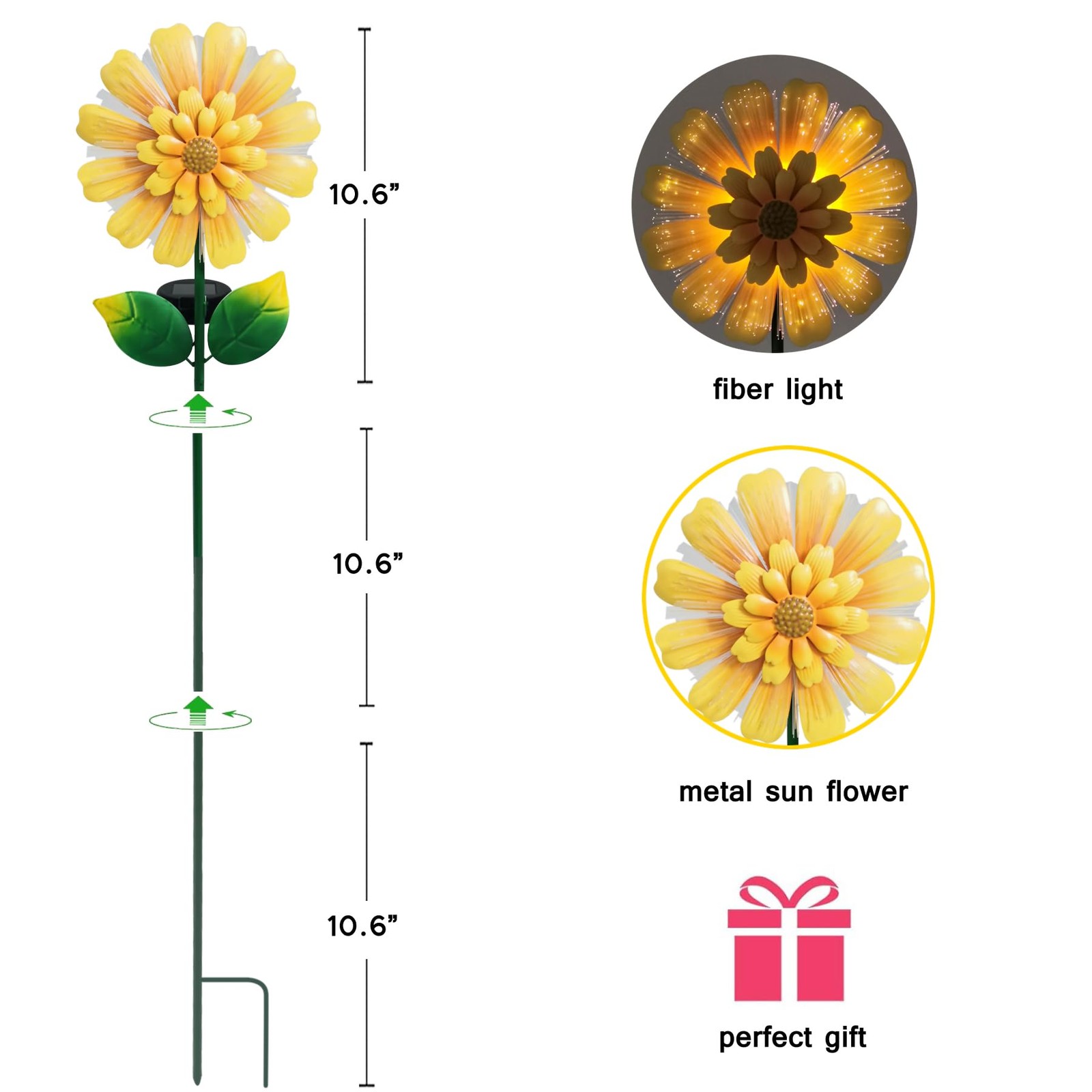 Solar Garden Stake Solar Flower with Fiber Lights Metal Sunflower Decorative …