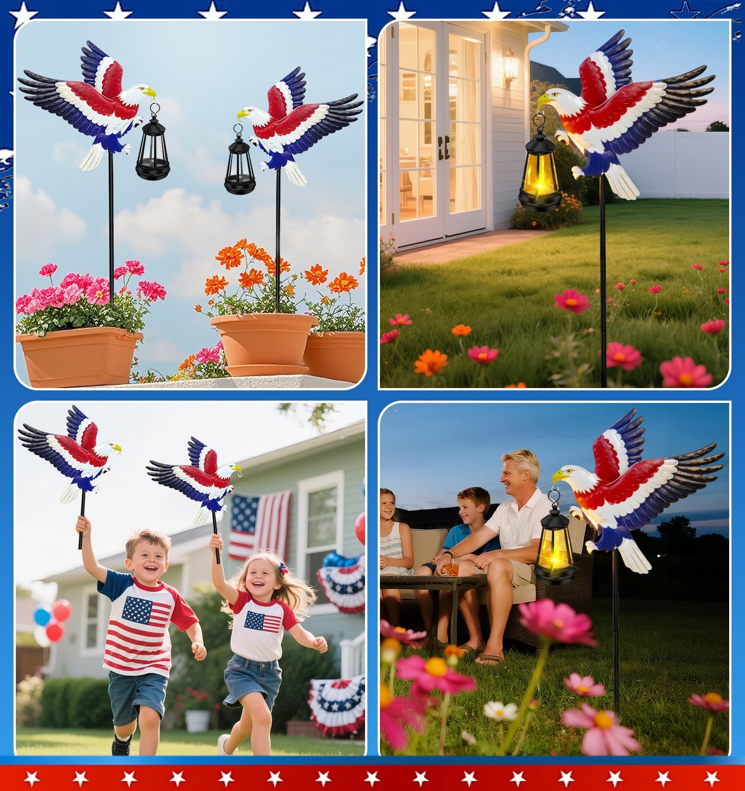 250th Anniversary 2 Packs USA Eagle with Solar Lights Patriotic Memorial Day …