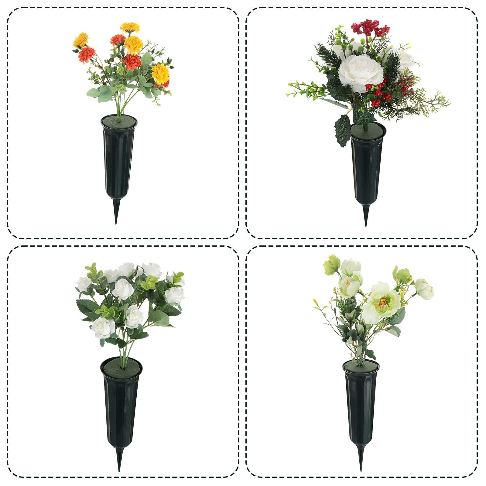 Cemetery Vases Ground Spikes Foam Inserts Memorial Grave Flower Cone 12 SETS