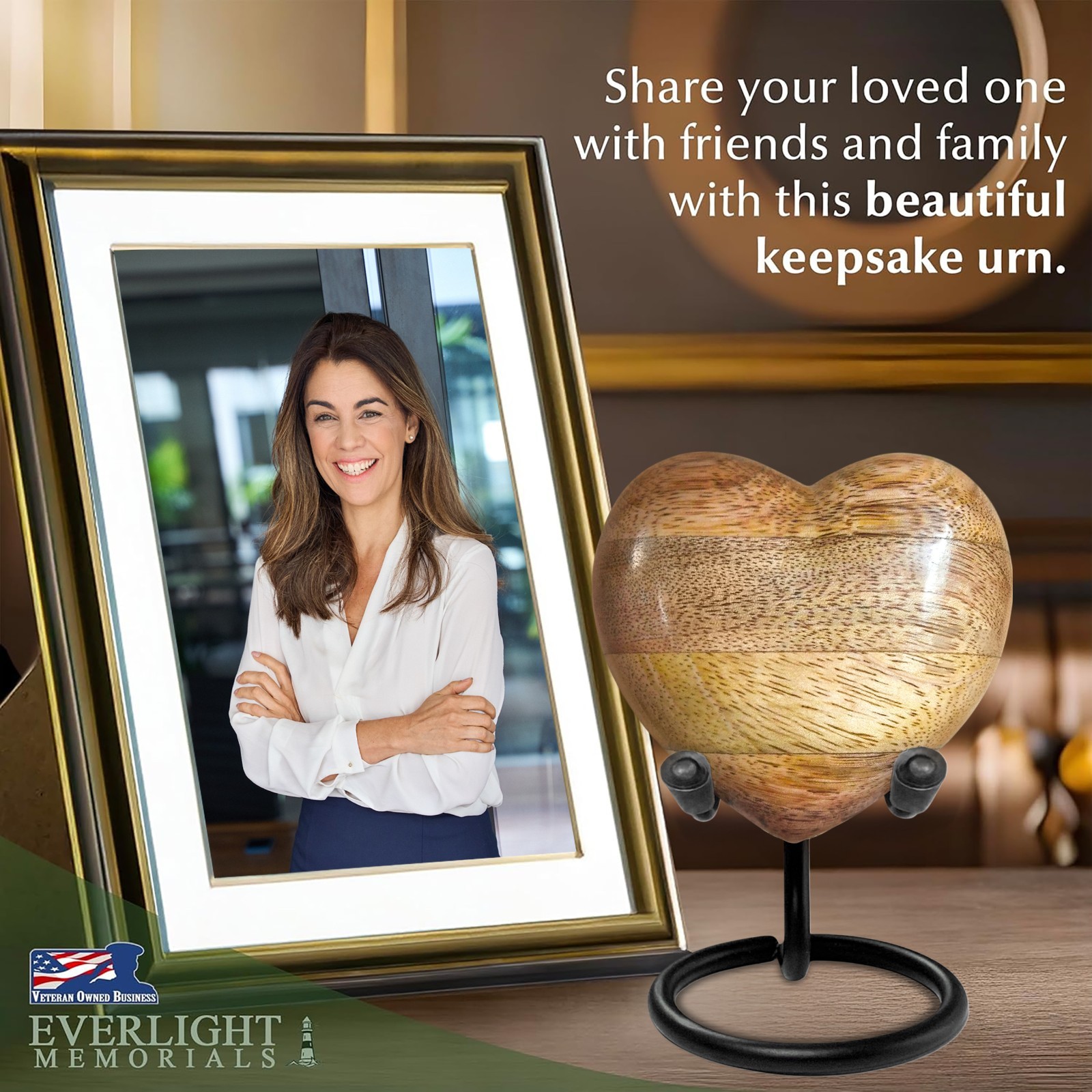 Handcrafted Wooden Heart Shaped Keepsake Sharing Urn for Human Ashes – Small