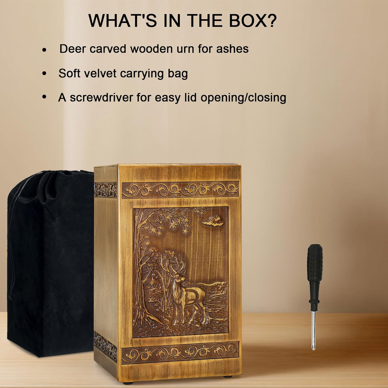 Wooden Cremation Urns for Human Ashes Adult Male Female Deer Carving Handmade Wo