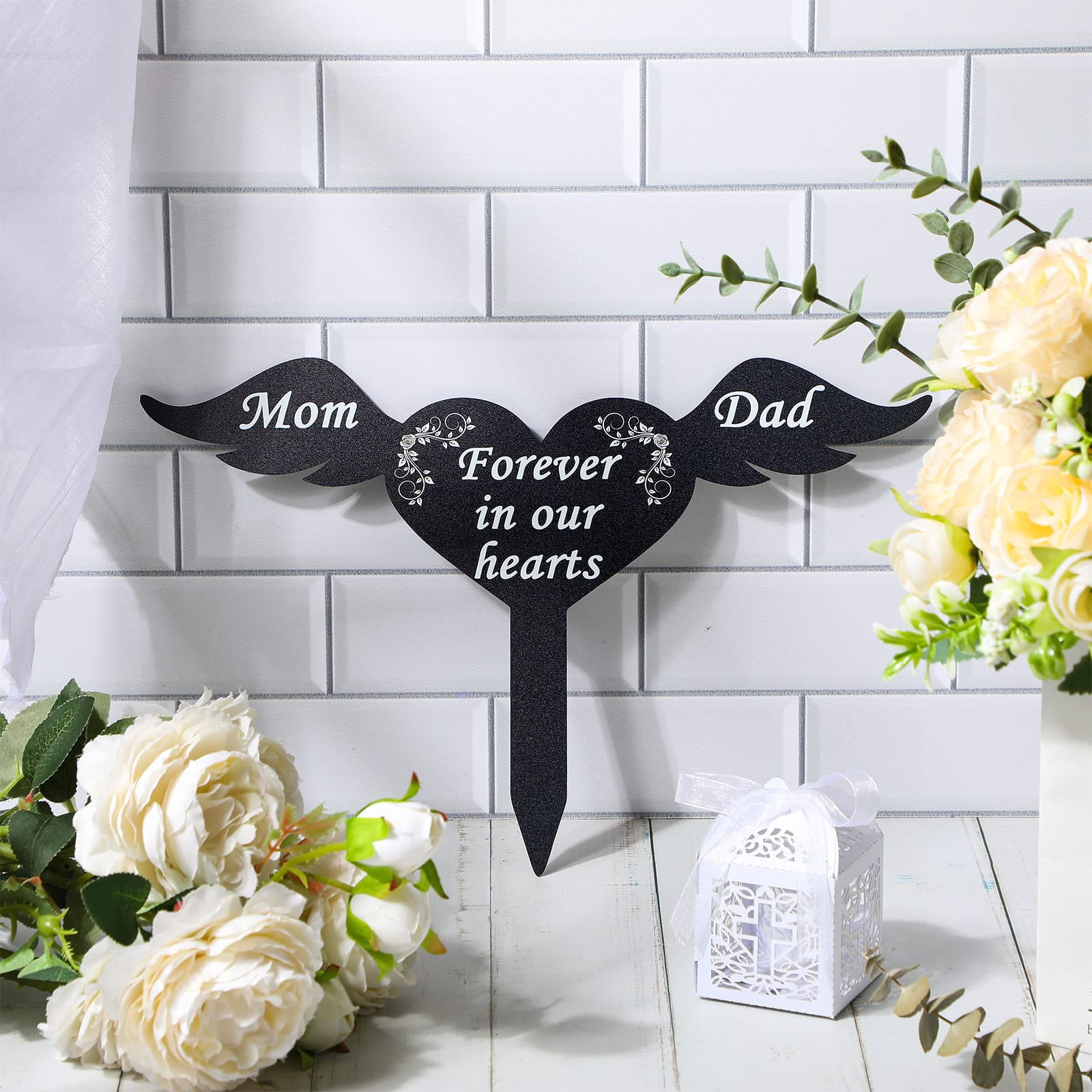 Memorial Stakes Parents Cemetery Grave Plaque Markers Garden Wing Sign