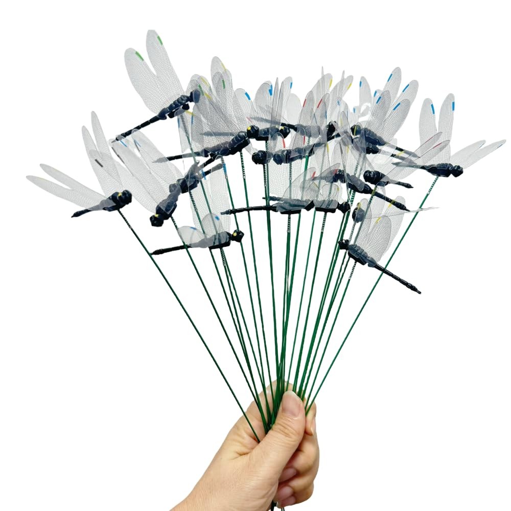 Garden Black Dragonfly Stakes with Sticks, 25 pcs 3D Removable Fake Dragonfly…