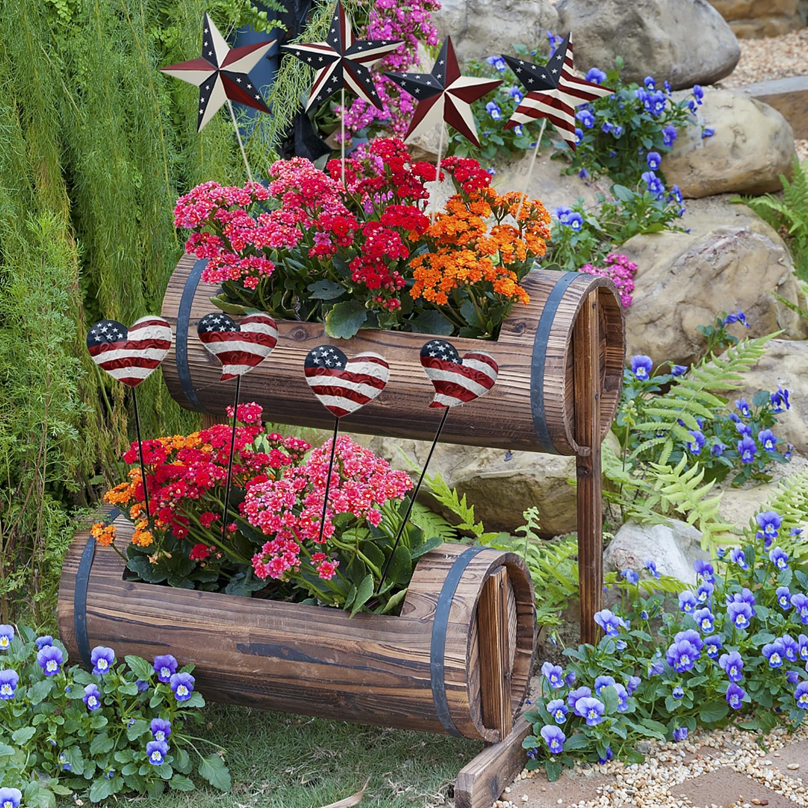 Metal Garden Stake Set of 4 Patriotic Decor Yard Stakes 4th of July Lawn Art …