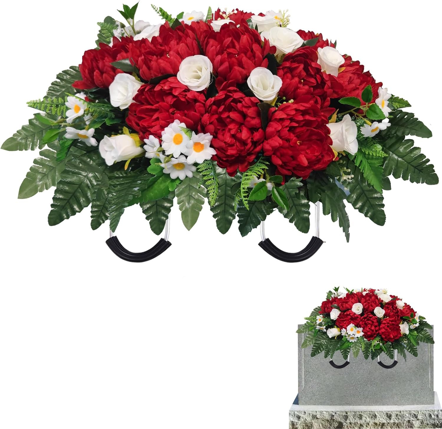 Artificial Cemetery Flowers – Red Roses & Chrysanthemums for Grave Saddle