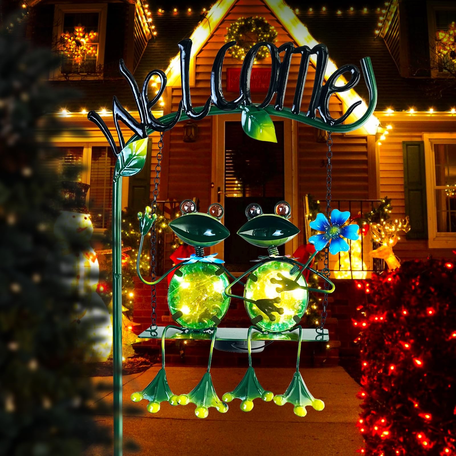 Outdoor Garden Solar Lightsfrog Swing Garden Decorfrog Decorative Stake With Wel
