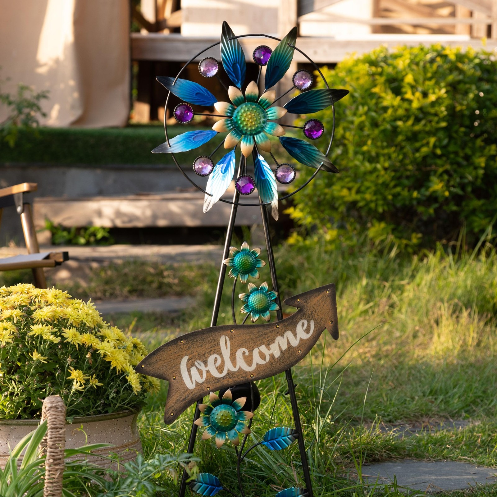 Garden Decor Solar Stake, Wind Spinner for Outdoor Decorations, Metal Windmil…