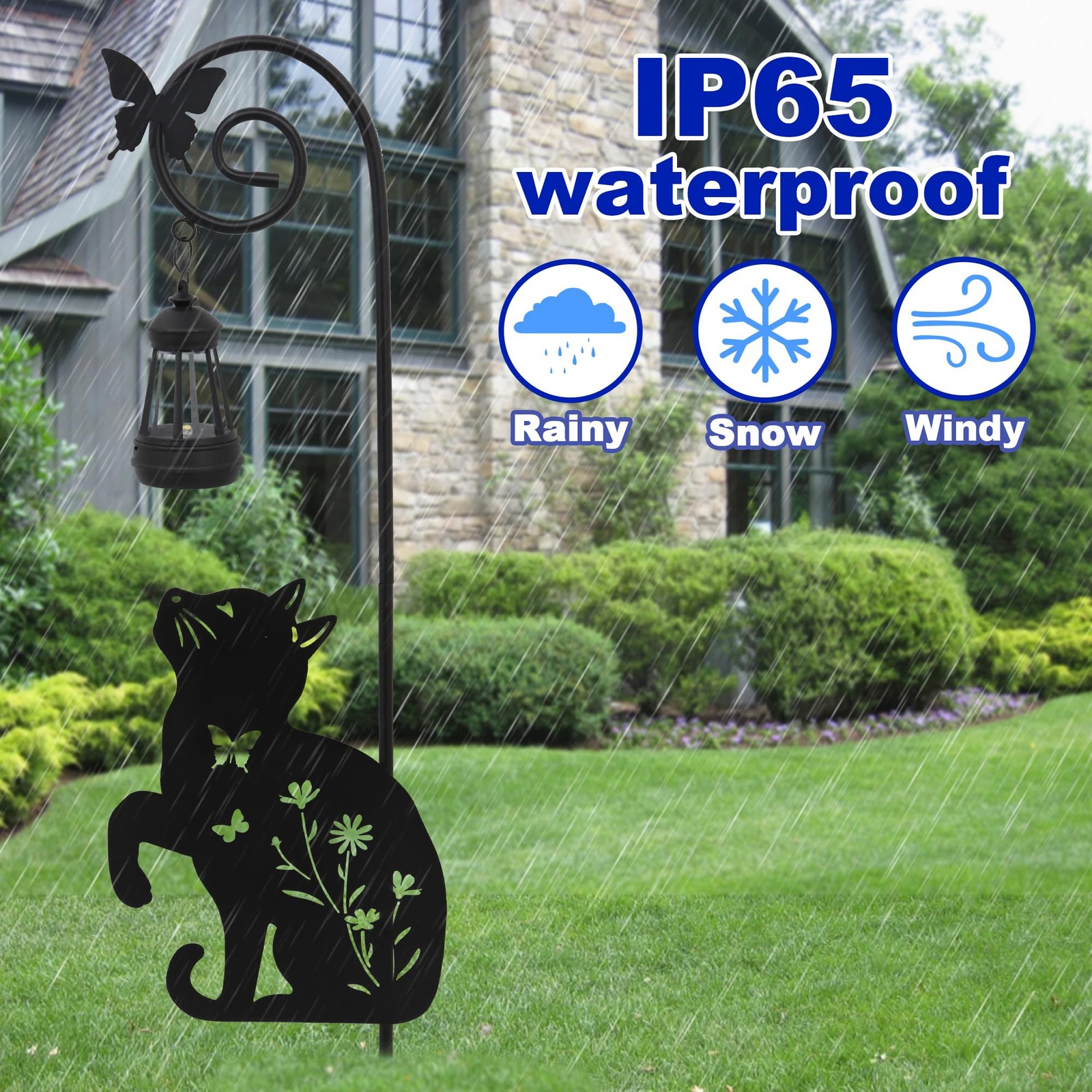 Solar Cat Lantern Stakes Outdoor Decorative Lights for Garden, Patio, Pathway