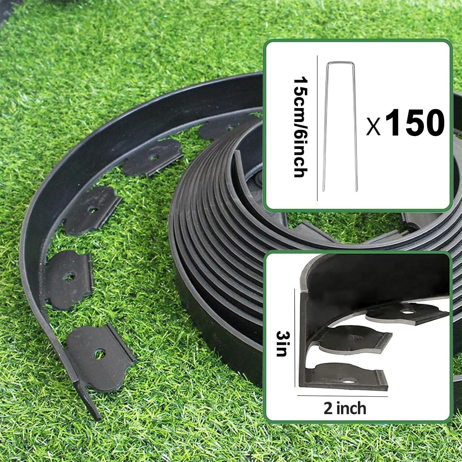 98FT Landscape Edging 3 Inch Garden Edging Border W/ 150 Spikes Flexible Lawn