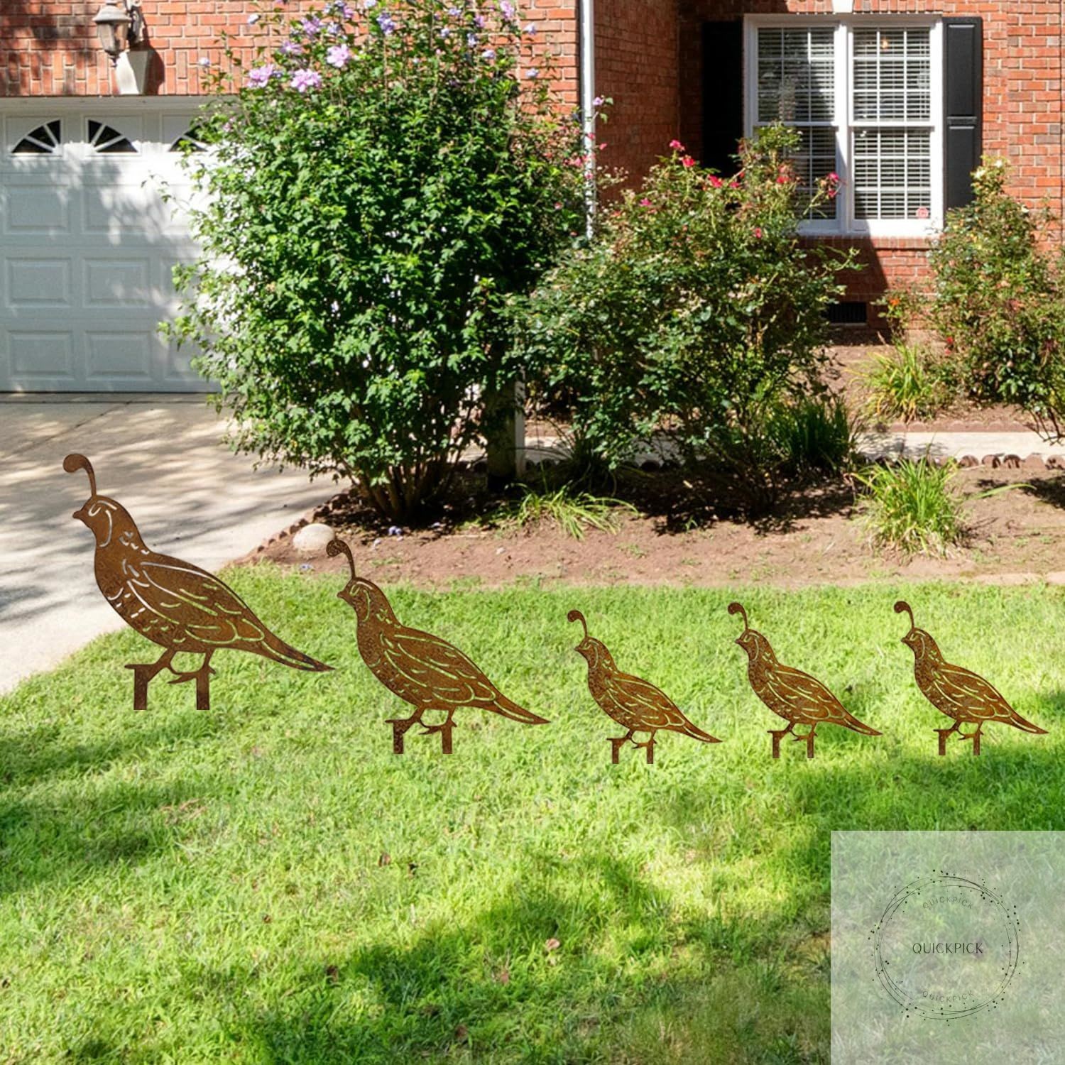 5PCS Rusty Quail Family Decorative Garden Stakes, Metal Birds Yard Decor, Bird