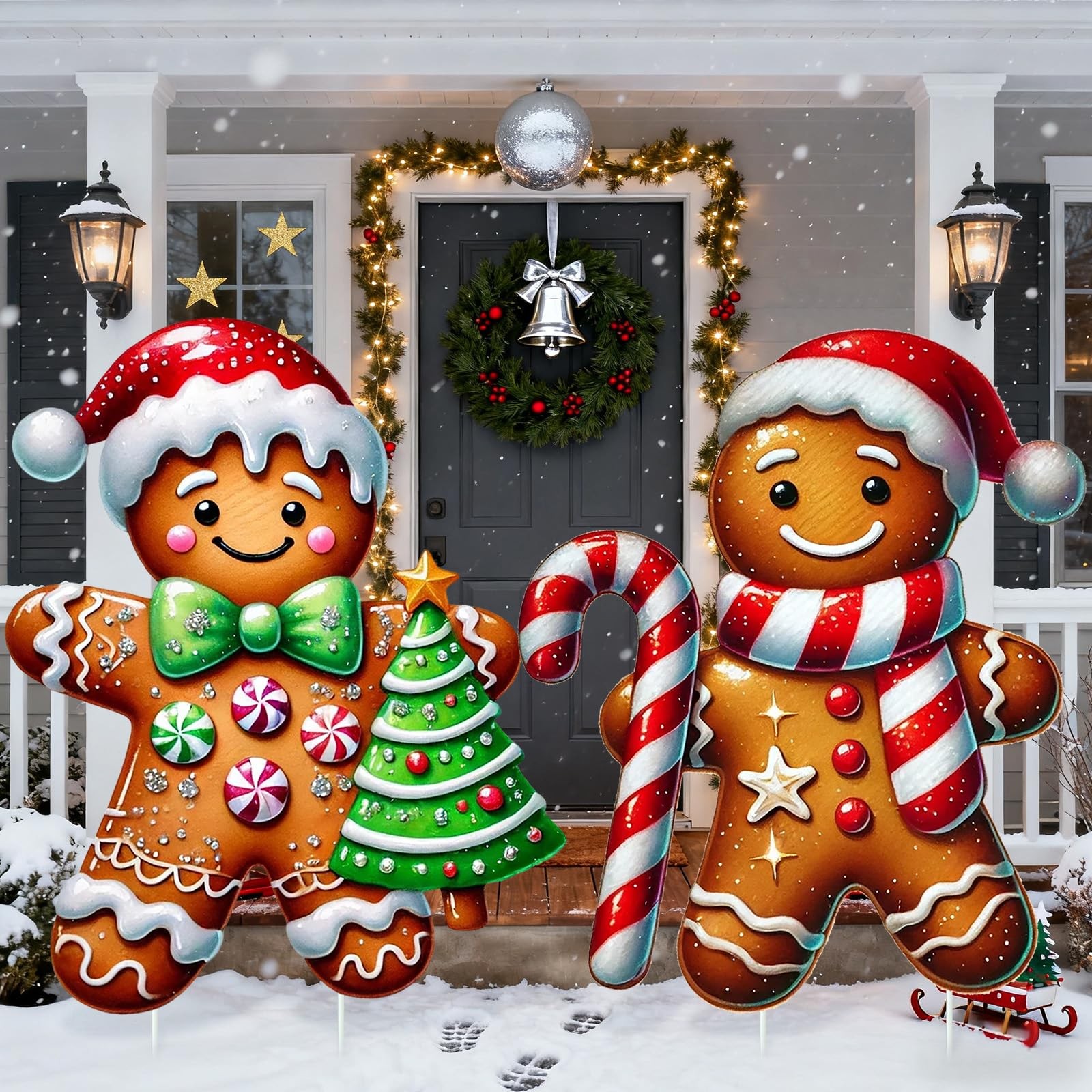 2 Pcs Large Size Christmas Gingerbread Man Yard Sign with Stakes Decorations …