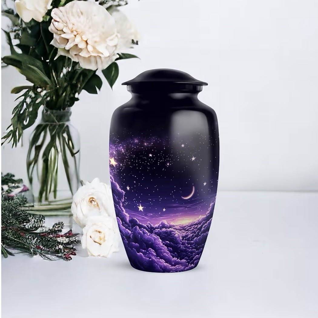 Large Cremation Urn for Adult Human Ashes Funeral Night Sky Stars Purple
