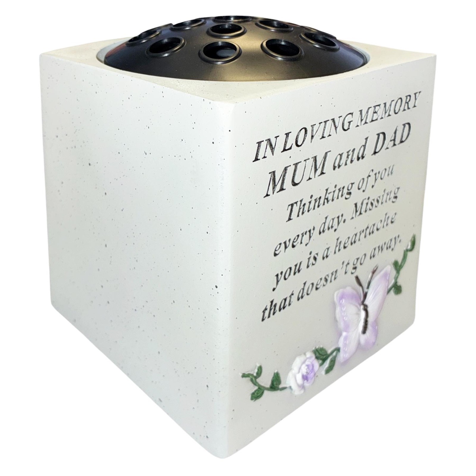 Memorial Rose Bowl Graveside Flower Vase 3D Butterfly and Flower – Mum and Dad