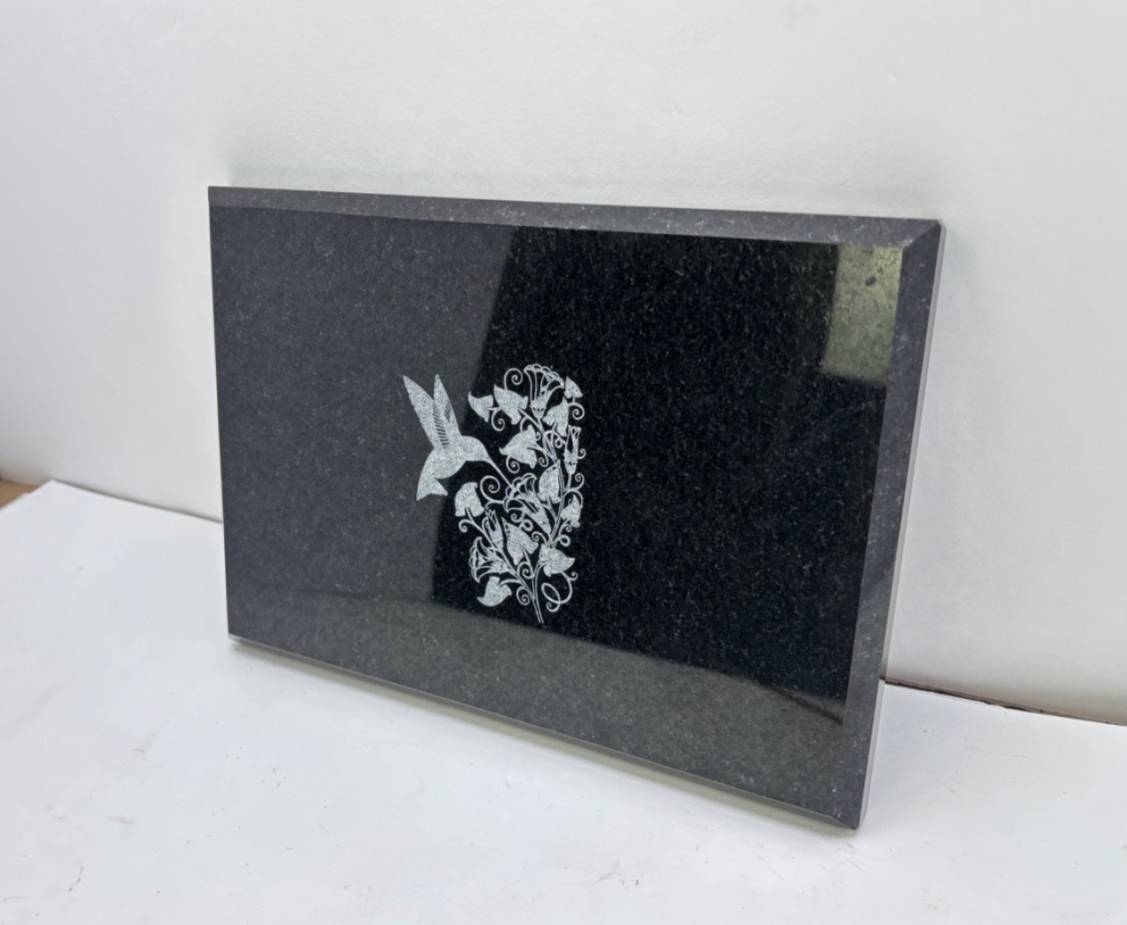 Laser Etched Black Granite Memorial Grave Plaque Stone Ornament Humming Bird
