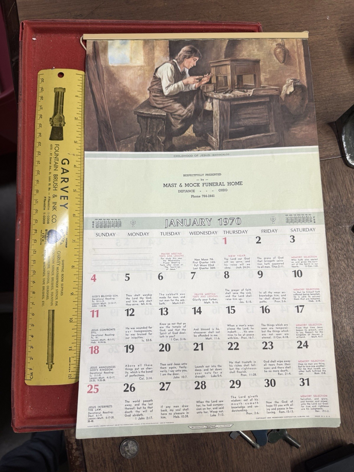1970 Mast & Mock Funeral Home Defiance, OH Full Vintage Calendar