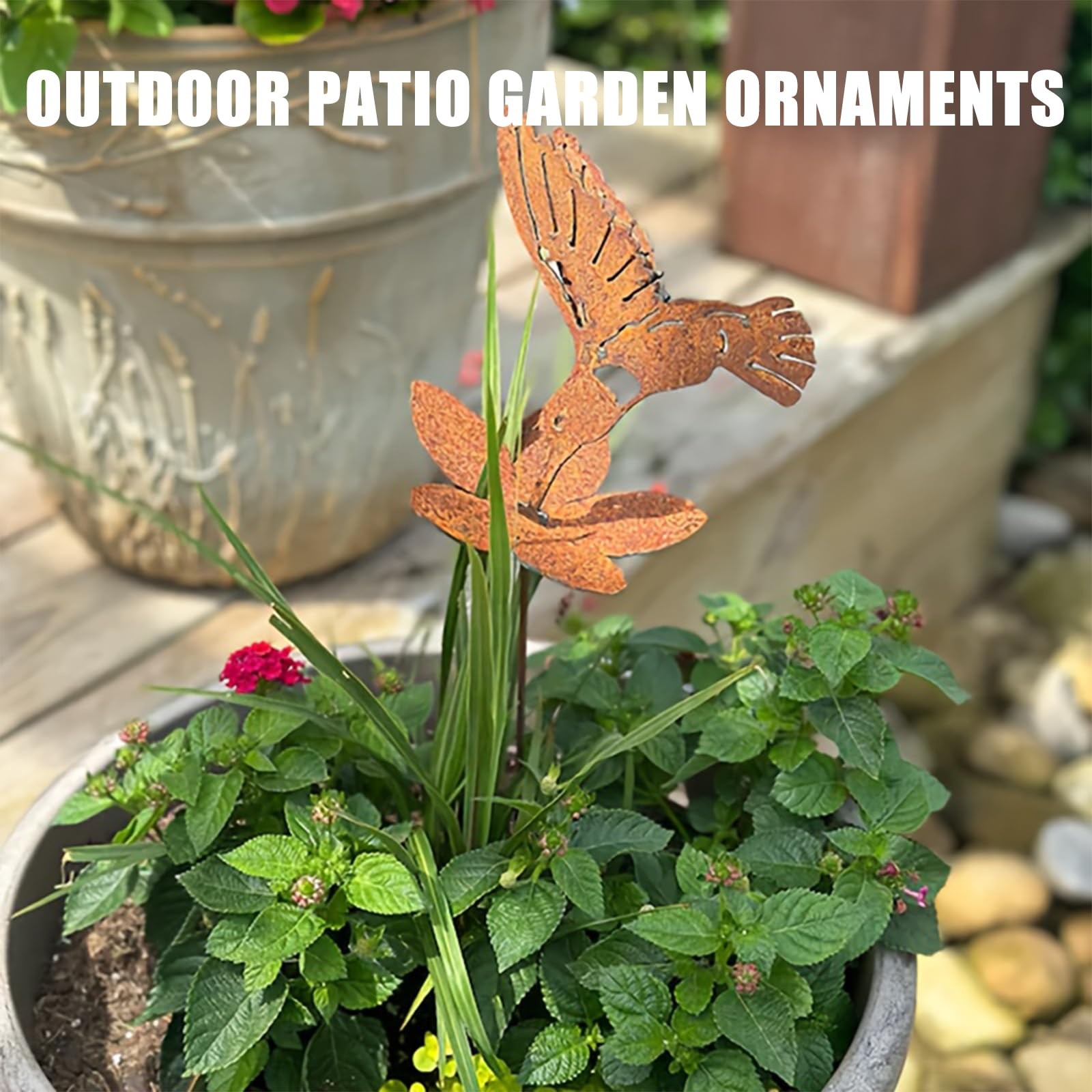Rusty Iron Hummingbird, Metal Flower Garden Stakes, Ornament Yard Stake Decor…